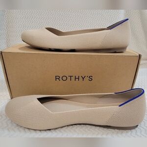 Rothy's Tan Flats with Blue Trim
